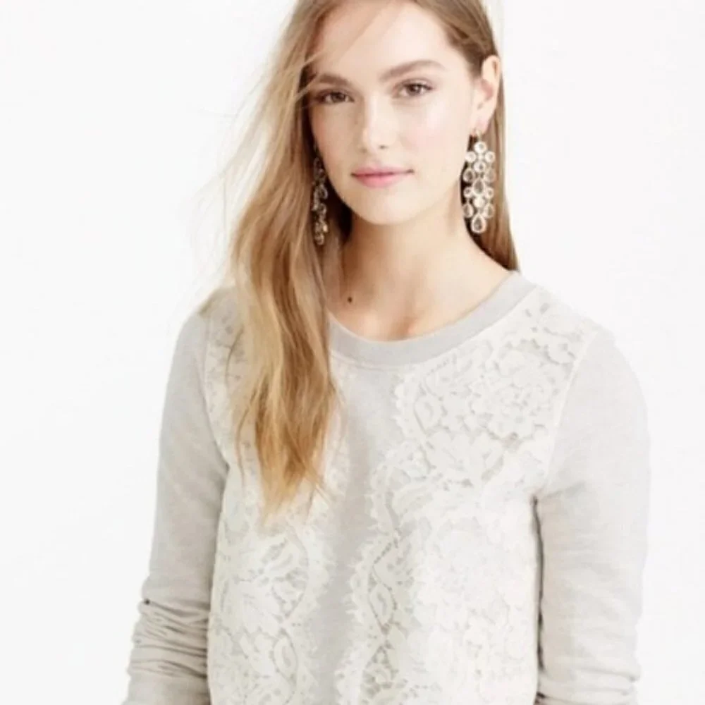 J. Crew Sweater XXS Crew Lace Overlay Blue Black